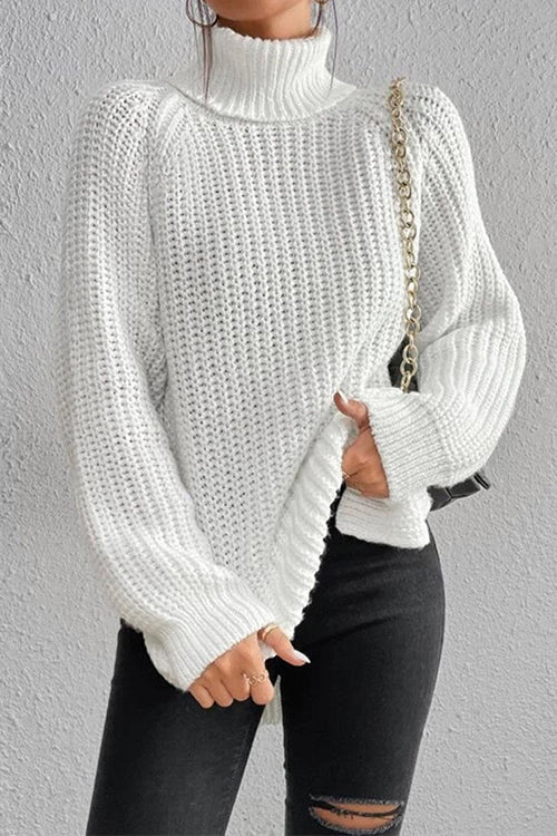 Rosiedress High Neck Side Slit Pullover Sweater