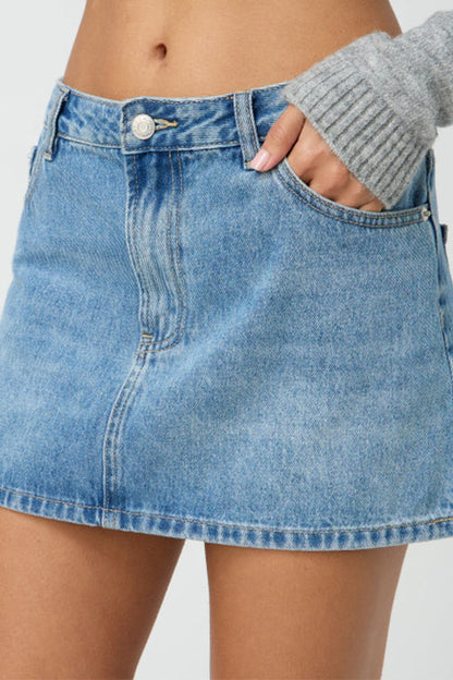 Rosiedress One Button Pocketed Denim Mini Skirt