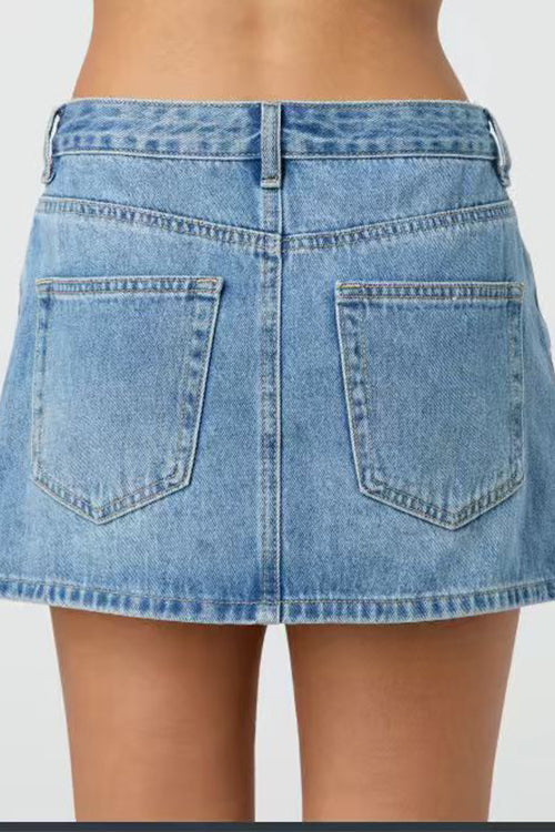 Rosiedress One Button Pocketed Denim Mini Skirt