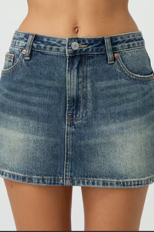 Rosiedress One Button Pocketed Denim Mini Skirt