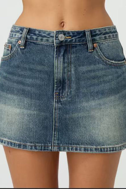 Rosiedress One Button Pocketed Denim Mini Skirt