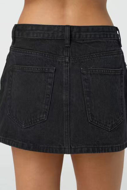 Rosiedress One Button Pocketed Denim Mini Skirt