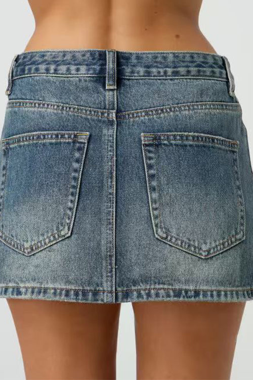 Rosiedress One Button Pocketed Denim Mini Skirt