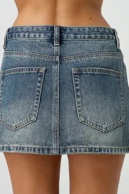 Rosiedress One Button Pocketed Denim Mini Skirt
