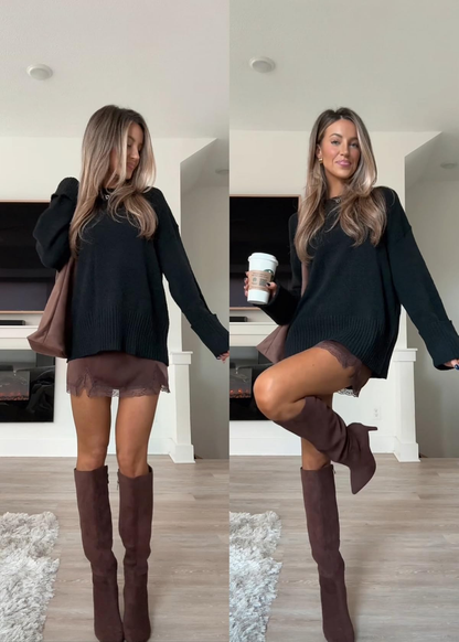 Rosiedress Crewneck Drop Shoulder Solid Knitted Pullover Sweater