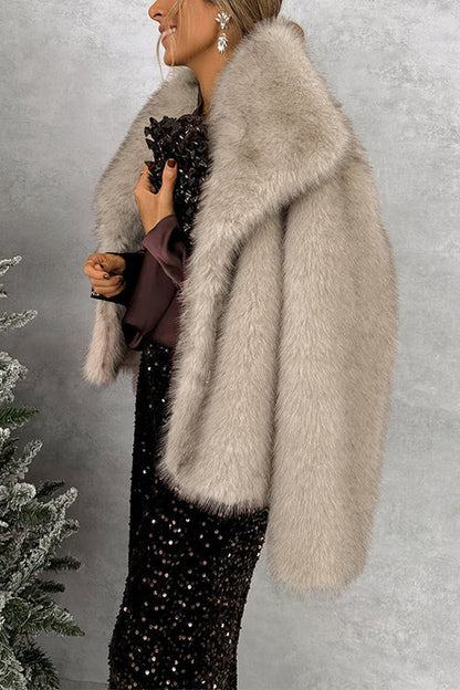 Rosiedress Collared Open Front Winter Faux Fur Coat