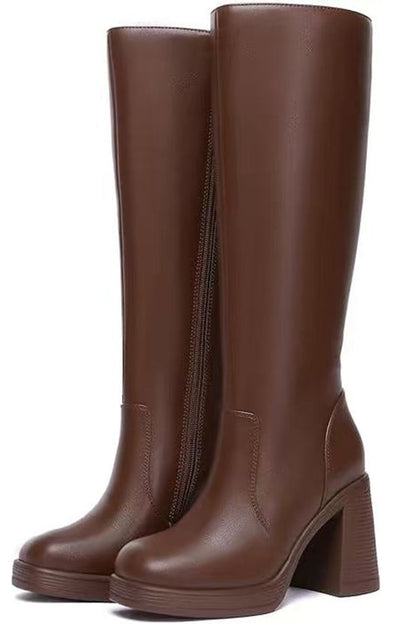 Rosiedress Square Toe Chunky Block Side Zipper High Boots