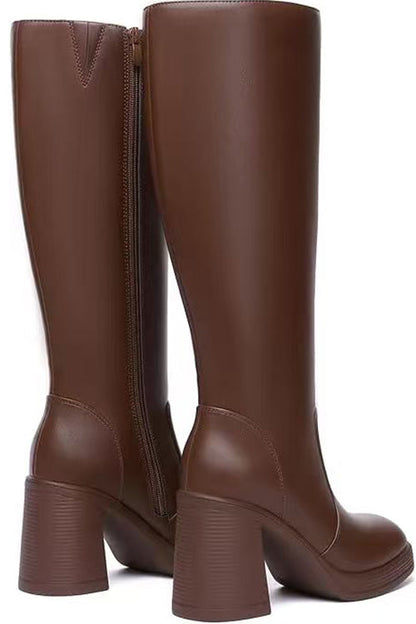 Rosiedress Square Toe Chunky Block Side Zipper High Boots