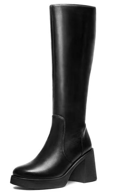 Rosiedress Square Toe Chunky Block Side Zipper High Boots