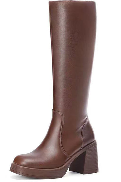 Rosiedress Square Toe Chunky Block Side Zipper High Boots