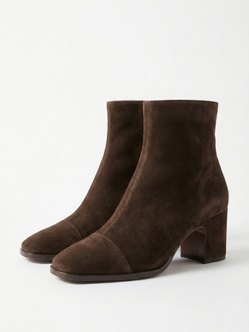 ALMA – Enkellaarzen van fluweelleer met blokhak