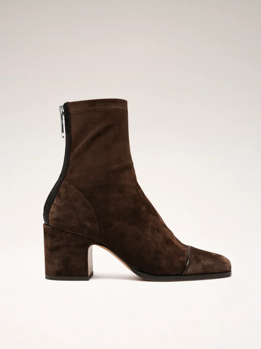 ALMA – Enkellaarzen van fluweelleer met blokhak