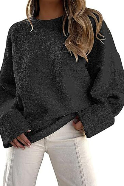 Rosiedress Crewneck Drop Shoulder Solid Knitted Pullover Sweater