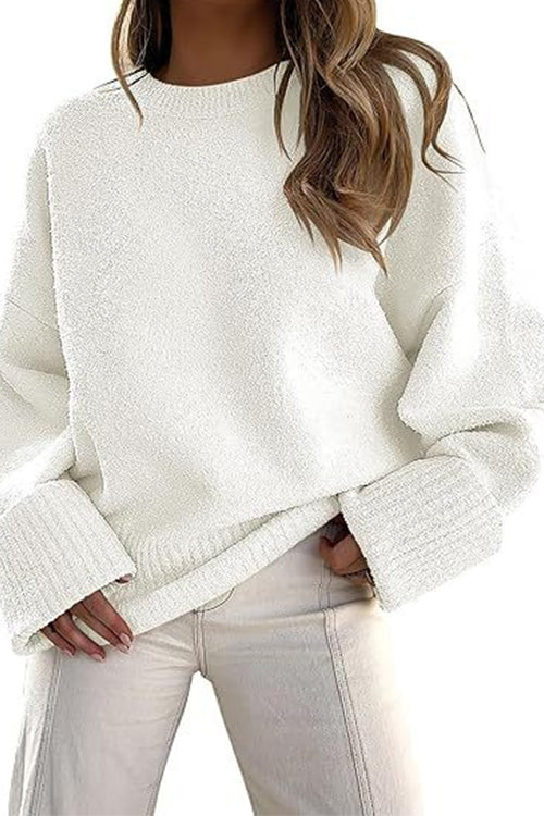 Rosiedress Crewneck Drop Shoulder Solid Knitted Pullover Sweater
