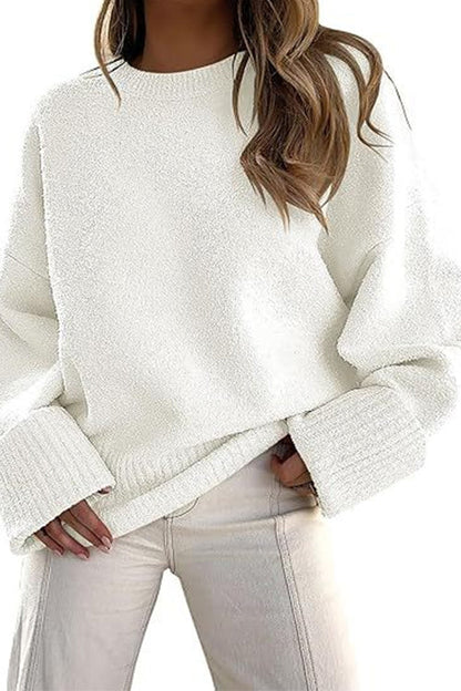 Rosiedress Crewneck Drop Shoulder Solid Knitted Pullover Sweater