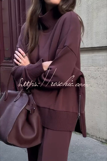 (BUY 1 GET 2 FREE) Soft Turtleneck Zip Sweatshirt & Loose Pocket Pants Set