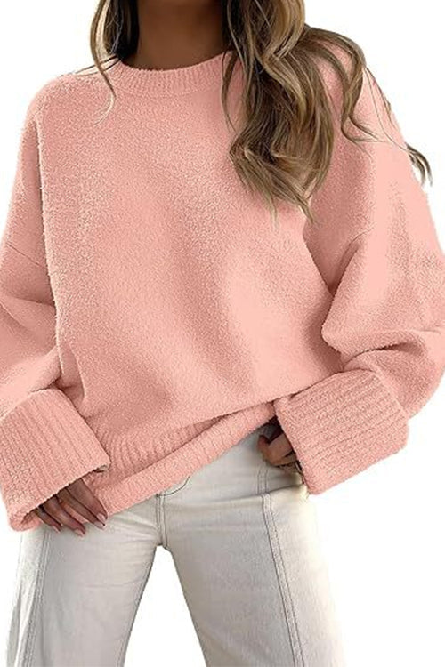 Rosiedress Crewneck Drop Shoulder Solid Knitted Pullover Sweater