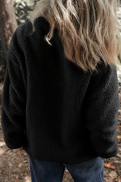 Solid Color Faux Cashmere Zip-up Pocket Casual Jacket