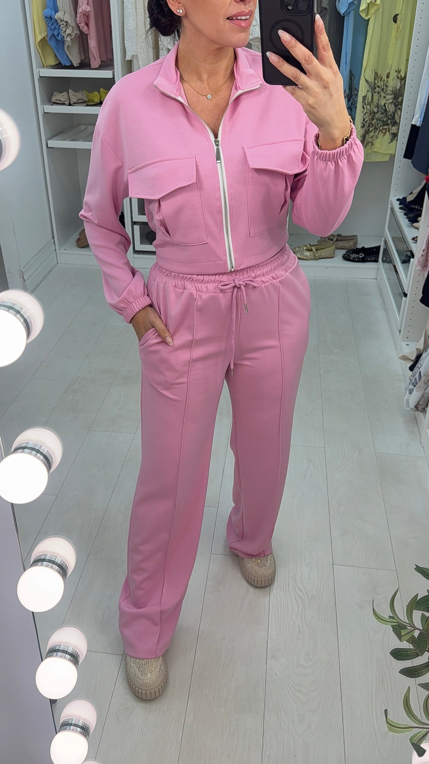 Luan effen korte ritssluiting jas en joggingbroek co-ord set