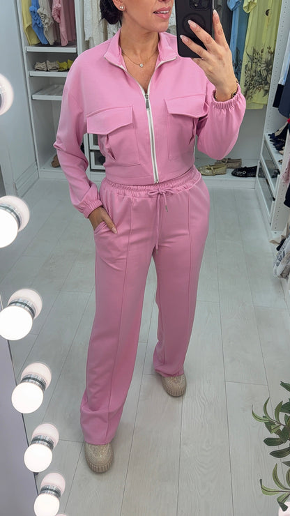 Luan effen korte ritssluiting jas en joggingbroek co-ord set