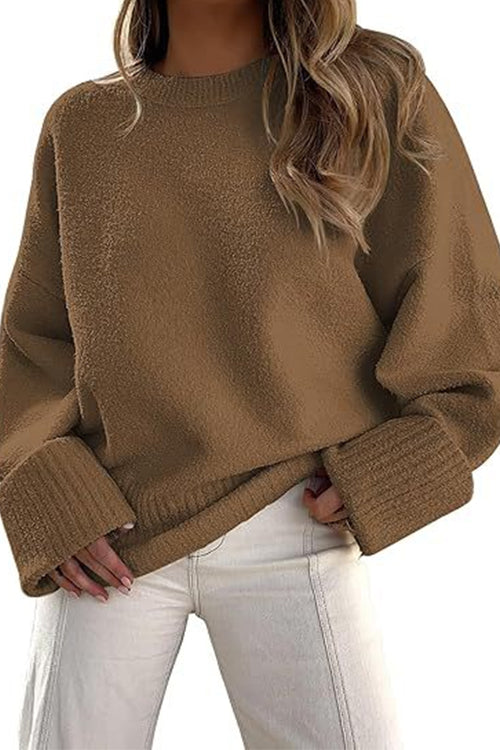 Rosiedress Crewneck Drop Shoulder Solid Knitted Pullover Sweater