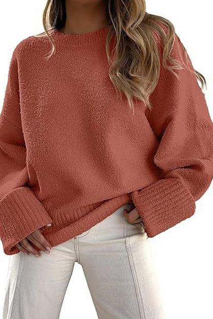 Rosiedress Crewneck Drop Shoulder Solid Knitted Pullover Sweater