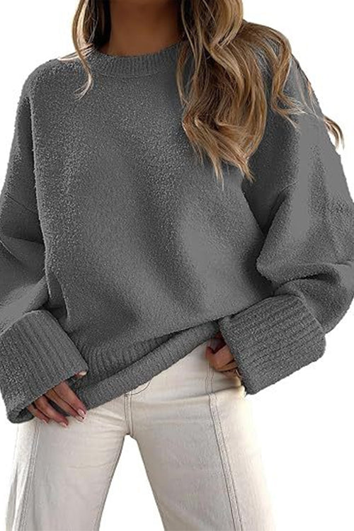 Rosiedress Crewneck Drop Shoulder Solid Knitted Pullover Sweater