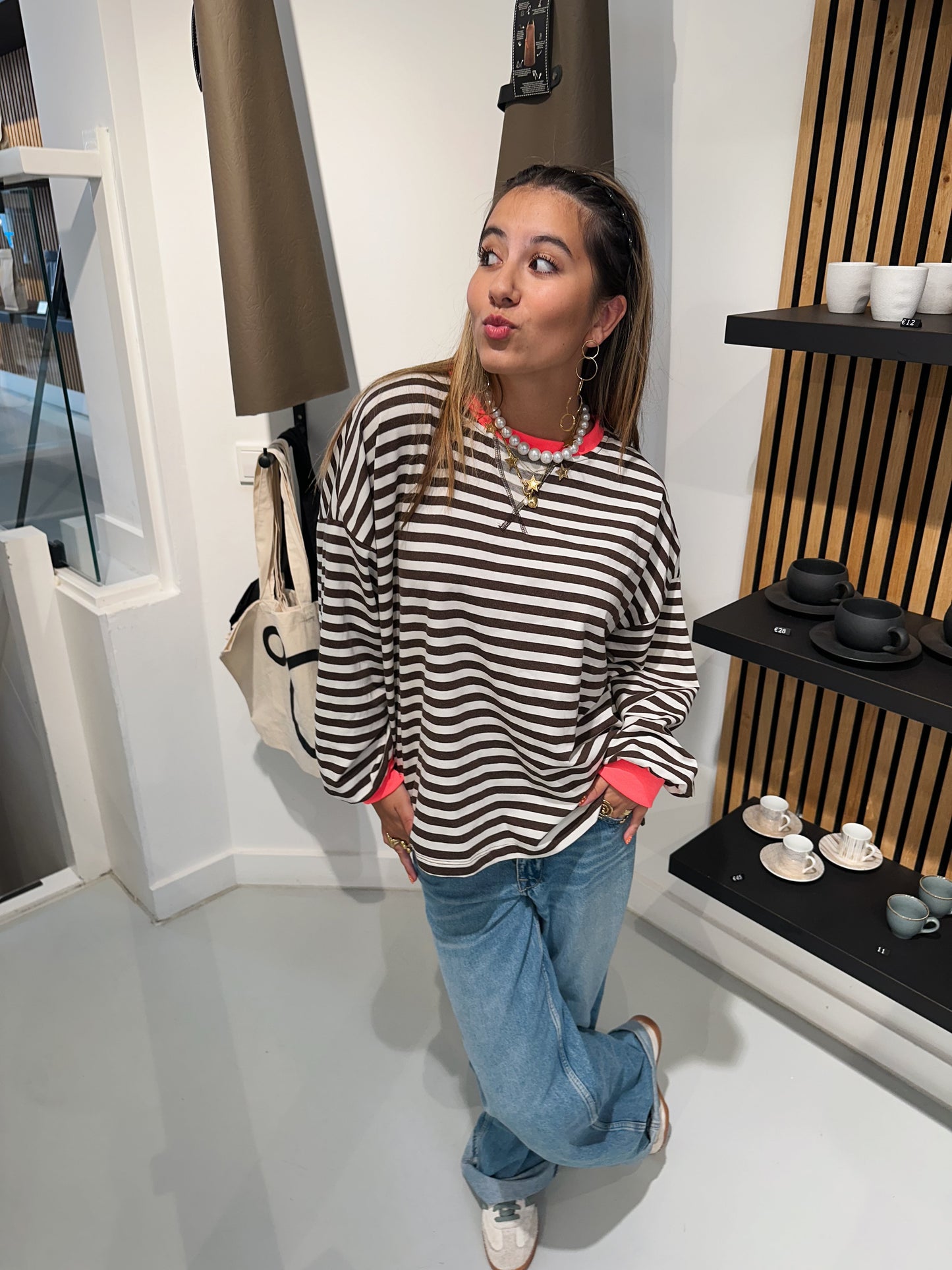 Novi striped sweater choco pink