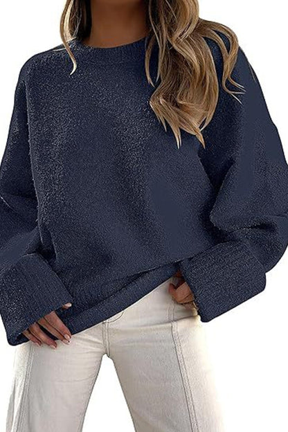 Rosiedress Crewneck Drop Shoulder Solid Knitted Pullover Sweater