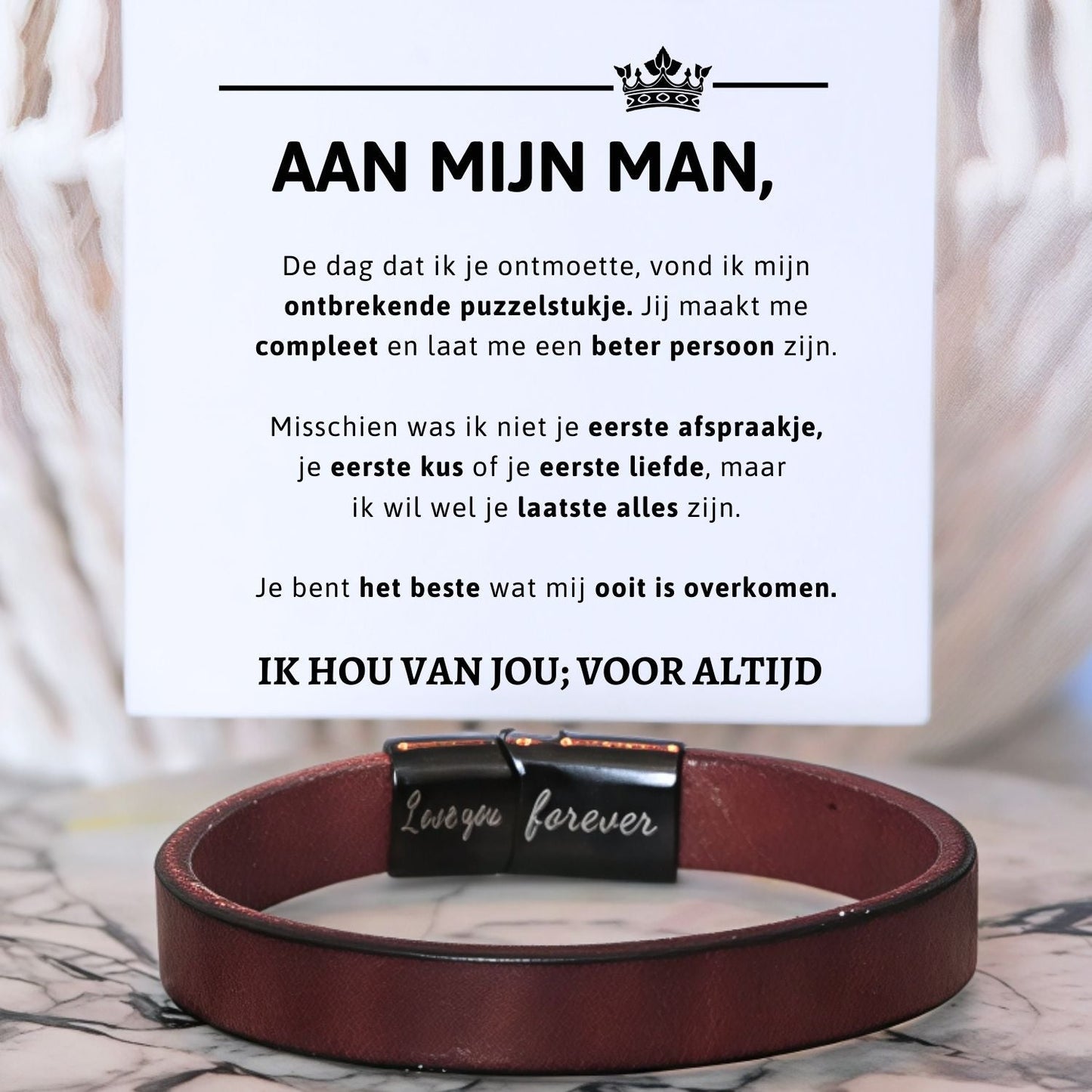 Aan mijn Man - Bruine leren armband