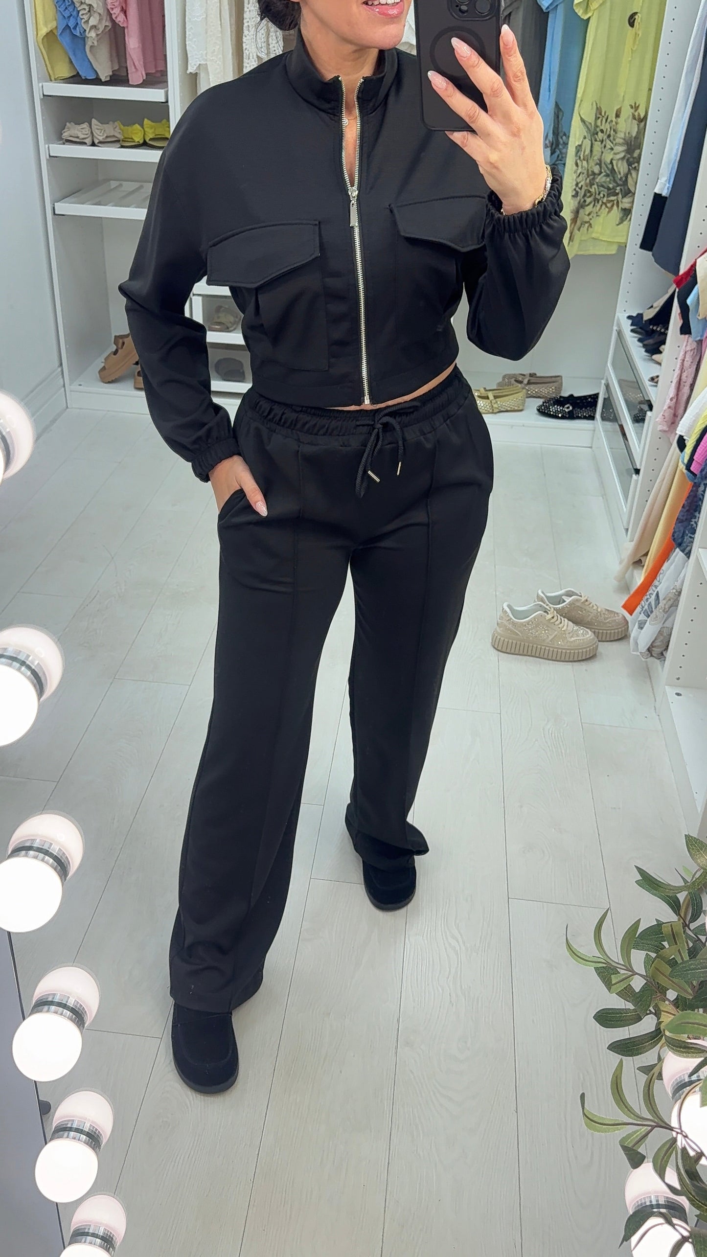 Luan effen korte ritssluiting jas en joggingbroek co-ord set