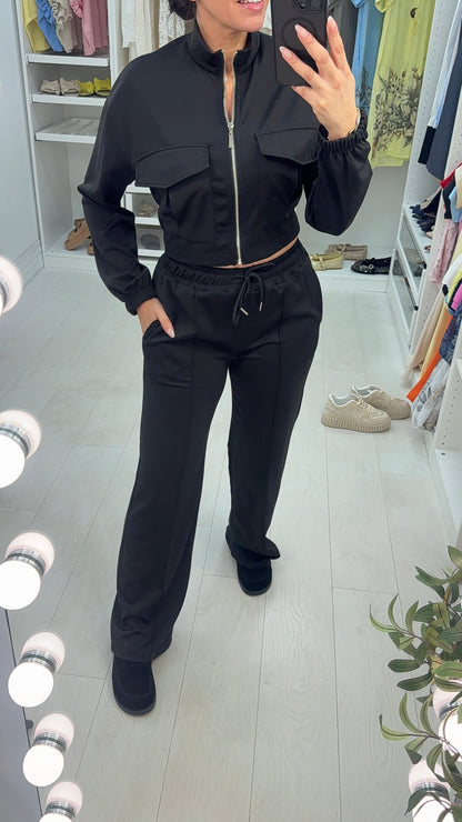 Luan effen korte ritssluiting jas en joggingbroek co-ord set