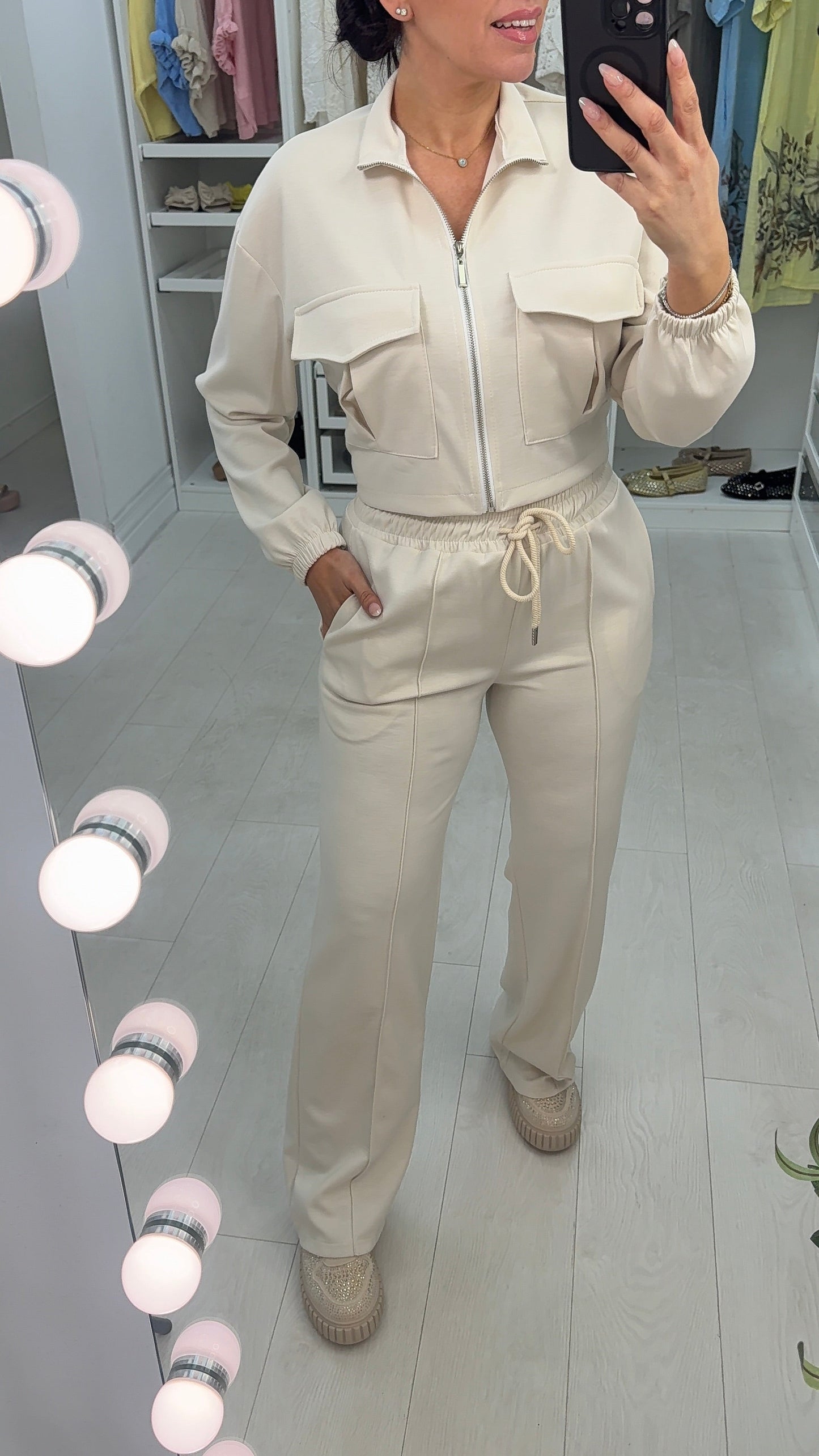 Luan effen korte ritssluiting jas en joggingbroek co-ord set