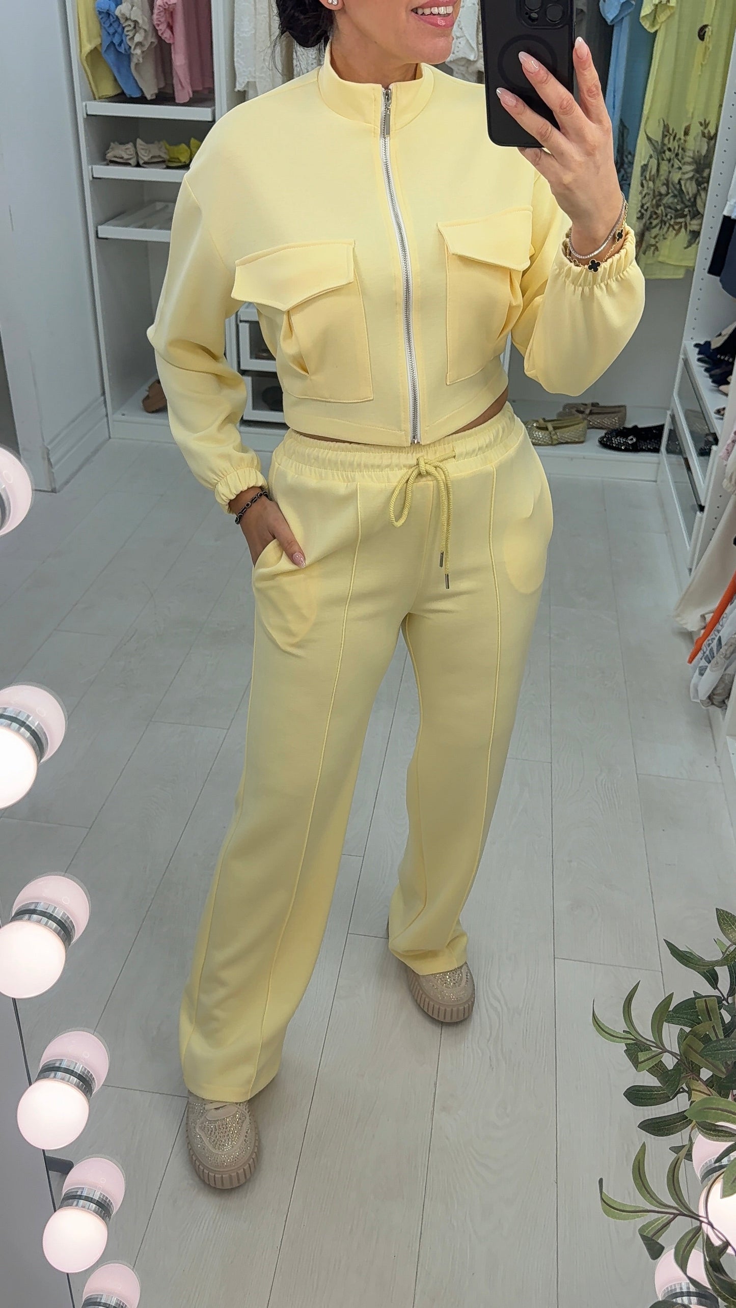 Luan effen korte ritssluiting jas en joggingbroek co-ord set