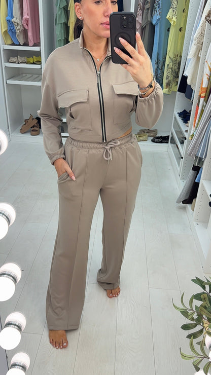 Luan effen korte ritssluiting jas en joggingbroek co-ord set