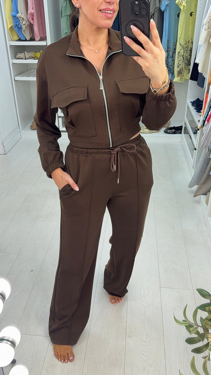 Luan effen korte ritssluiting jas en joggingbroek co-ord set