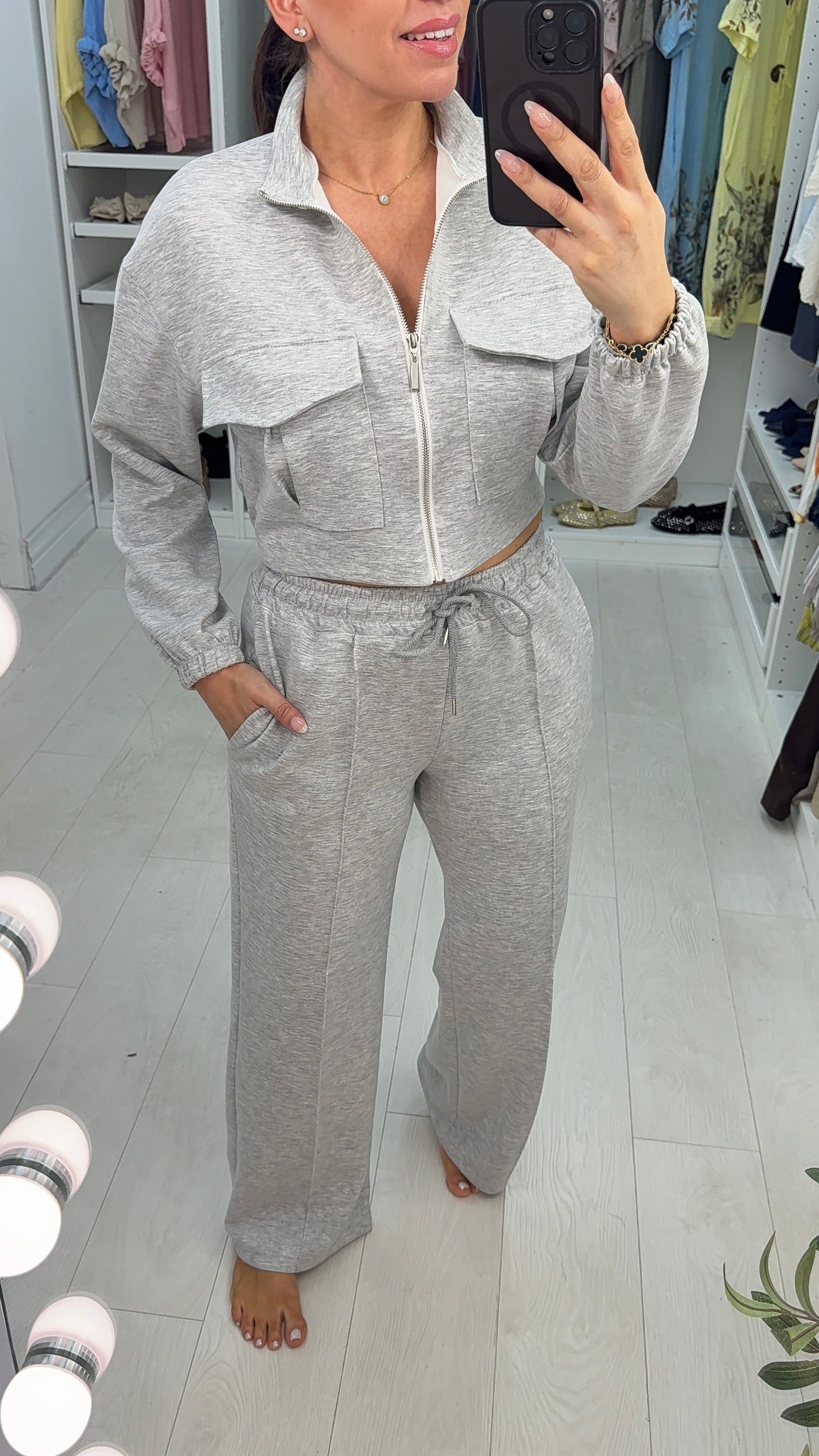Luan effen korte ritssluiting jas en joggingbroek co-ord set
