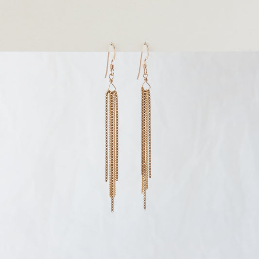 Sample 37: Gold Filled Thin Box Chain Tassel Earrings
