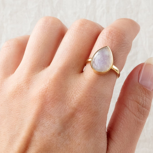 Sample 71: Gold Plated Moonstone Teardrop Ring - size 5