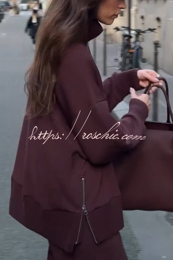 (BUY 1 GET 2 FREE) Soft Turtleneck Zip Sweatshirt & Loose Pocket Pants Set
