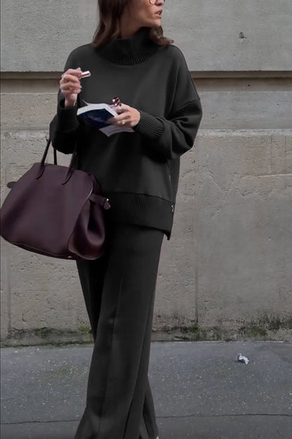(BUY 1 GET 2 FREE) Soft Turtleneck Zip Sweatshirt & Loose Pocket Pants Set