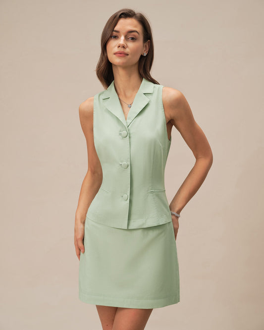 Green Collar Single Breasted Vest
