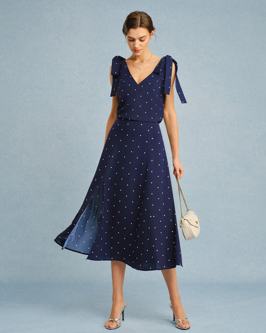 Navy V Neck Polka Dot Cami Top