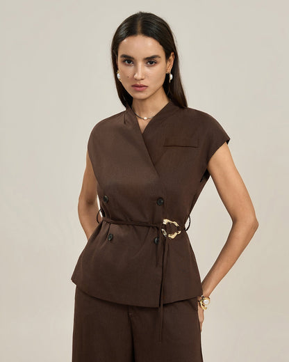 Coffee Button Belt Vest